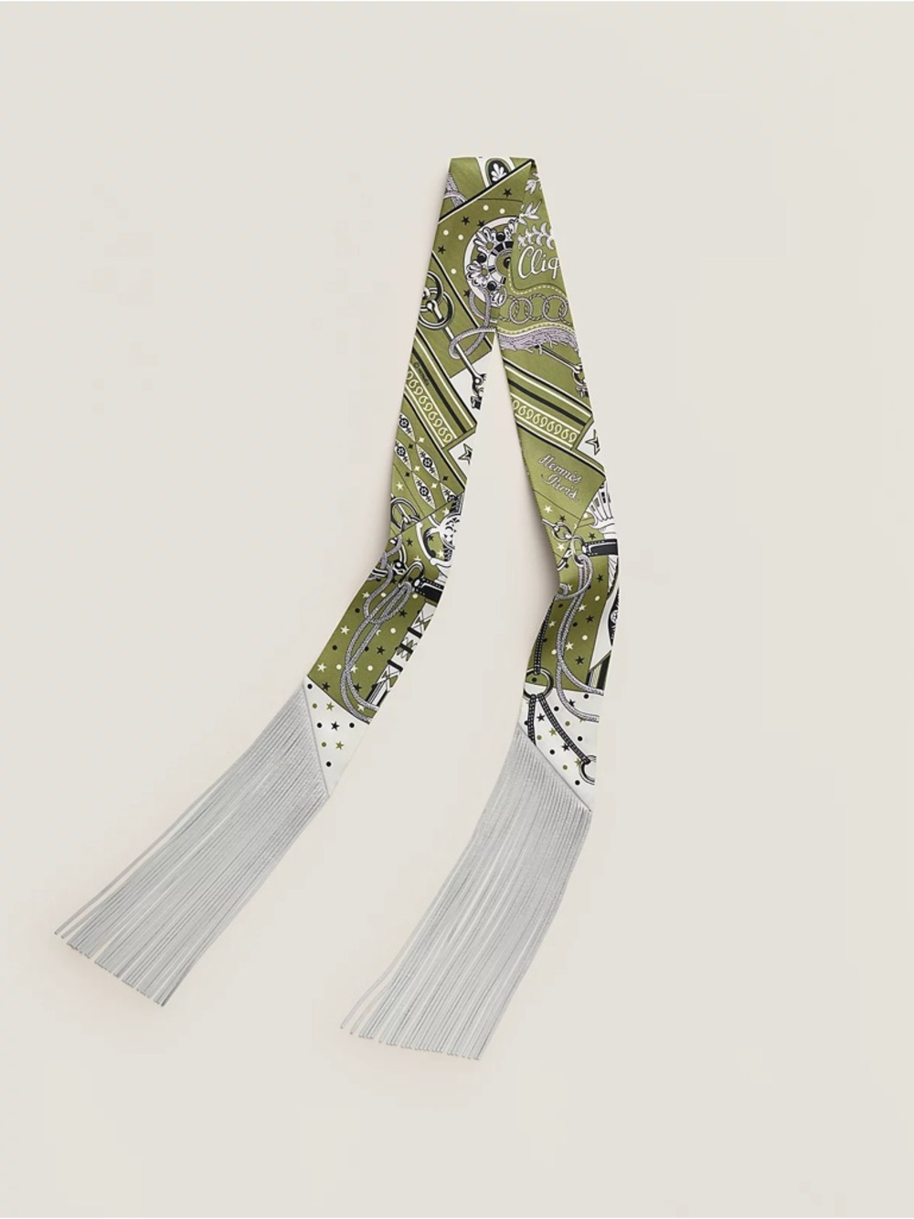 100% authentic brand new silk and leather fringe twilly KAKI/ BLANC/NOIR